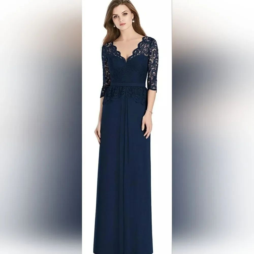 JENNY PACKHAM JP1011 Long Sleeve Illusion-Back Lace Peplum dress sz 14 Blue